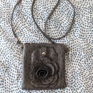 Moving Sale! Grey Crossbody Purse with Flower Detail